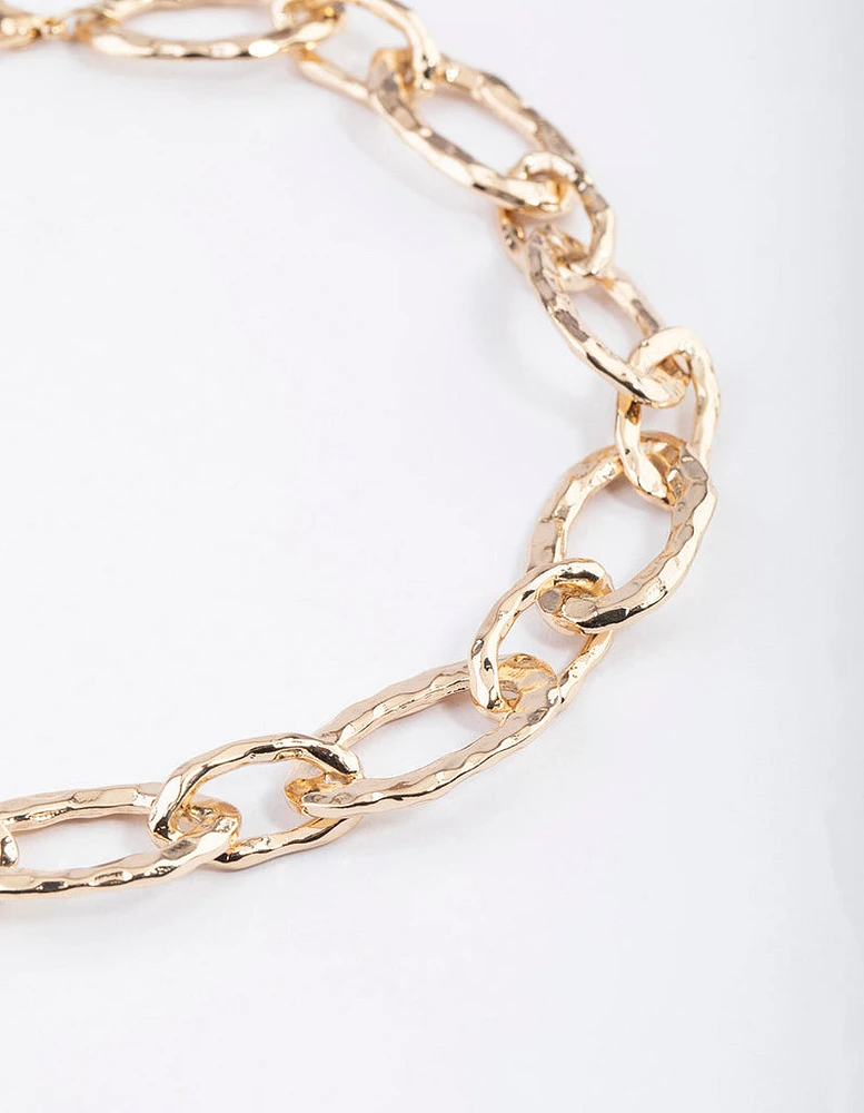 Gold Hammered Large Chain Necklace