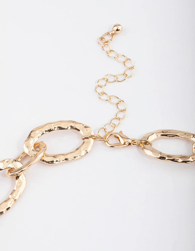 Gold Hammered Large Chain Necklace