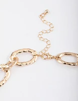 Gold Hammered Large Chain Necklace