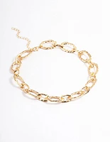 Gold Hammered Bent Chain Bracelet