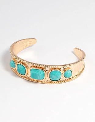 Gold Etched Mixed Shape Stone Cuff Bangle