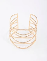 Gold Large Wavy Hammered Cuff Bangle