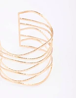 Gold Large Wavy Hammered Cuff Bangle