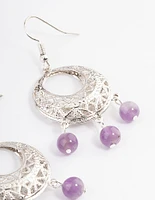 Antique Silver Amethyst Open Detail Hook Earrings