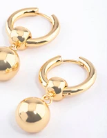 Gold Plated Brass Ball Drop Huggie Earrings