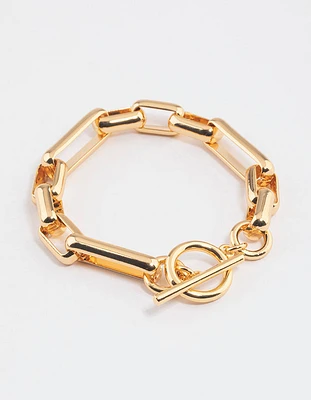 Gold Plated Brass Long Link Chain Bracelet
