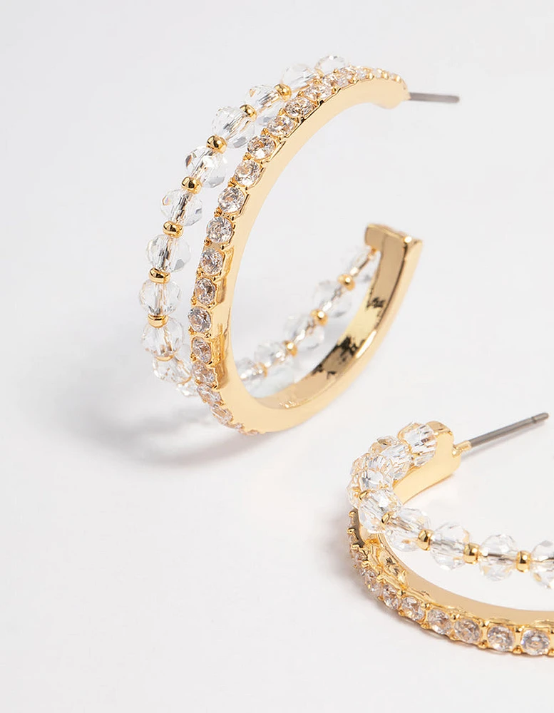 Gold Plated Cubic Zirconia Crystal Double Hoop Earrings