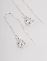 Silver Plated Cubic Zirconia Teardrop Threader Earrings