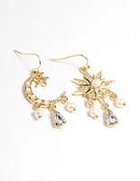 Gold Plated Freshwater Pearl Star & Moon Earrings