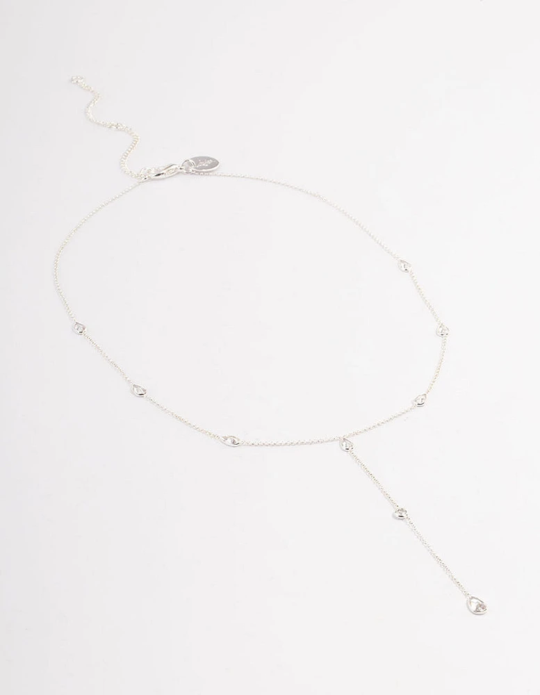 Silver Plated Diamante Lariat Y-Necklace