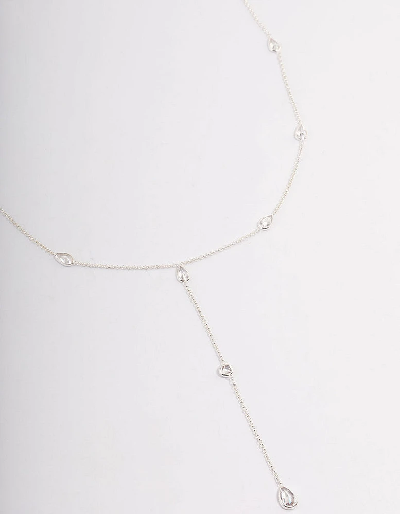 Silver Plated Diamante Lariat Y-Necklace