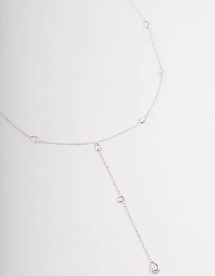 Silver Plated Diamante Lariat Y-Necklace