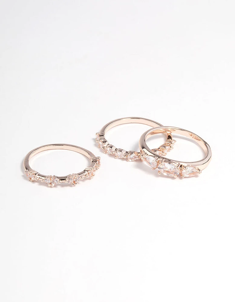 Rose Gold Plated Cubic Zirconia Pear Stacker Rings Pack