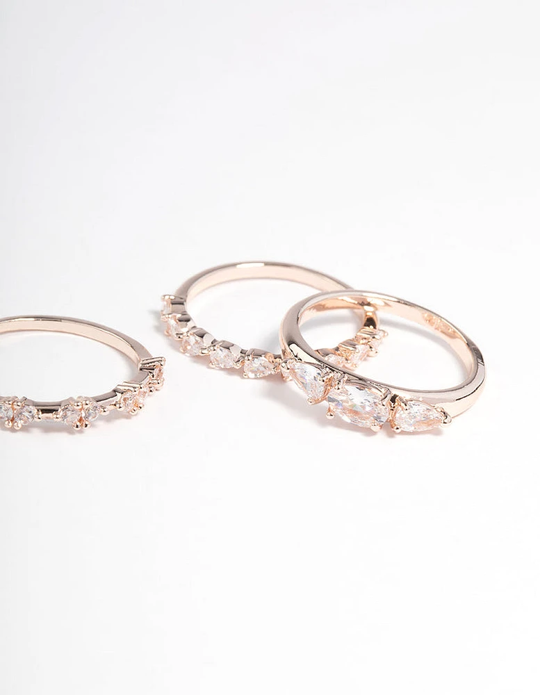 Rose Gold Plated Cubic Zirconia Pear Stacker Rings Pack