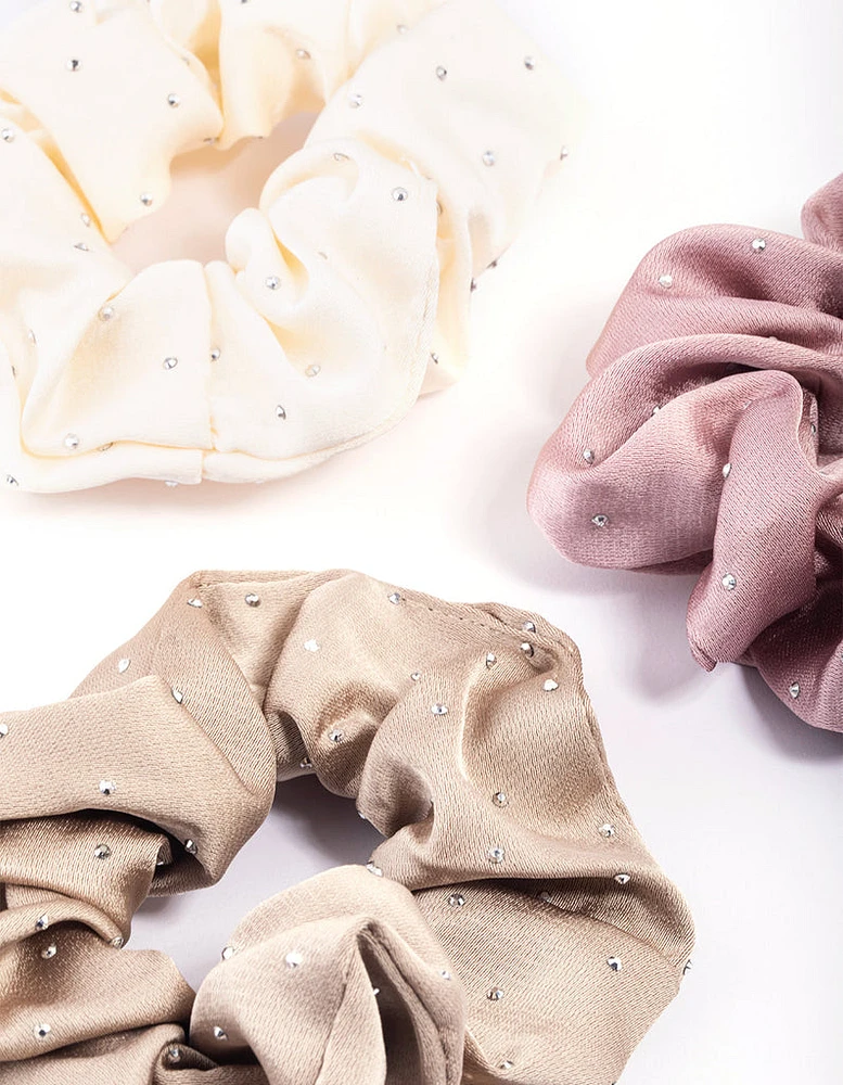 Fabric Diamante Stone Scrunchie Pack