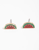 Gold Enamel Watermelon Stud Earrings