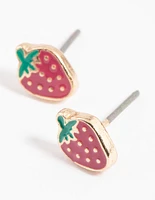 Gold Enamel Strawberry Stud Earrings