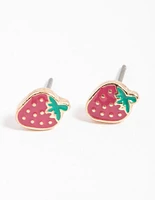 Gold Enamel Strawberry Stud Earrings