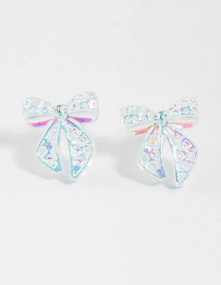 Teal Ribbon Stud Earrings