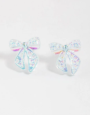 Teal Ribbon Stud Earrings