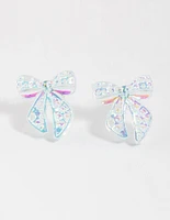 Teal Ribbon Stud Earrings