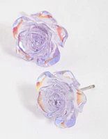 Plastic Lilac Rose Bloom Stud Earrings