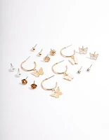 Gold Mixed Butterfly Garden Earrings 8-Pack