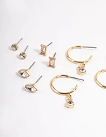 Gold Mixed Stone Stud & Hoop Earrings 8-Pack