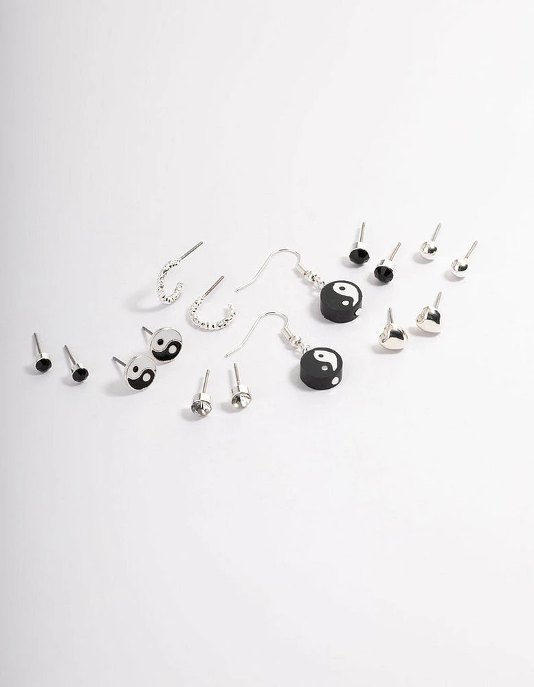 Silver Fimo Yin & Yang Earrings 8-Pack