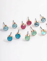 Gold Basic Mixed Stud Earrings 8-Pack