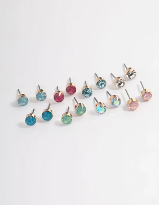 Gold Basic Mixed Stud Earrings 8-Pack