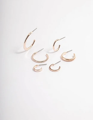 Rose Gold Dainty Hoop Stack Earrings