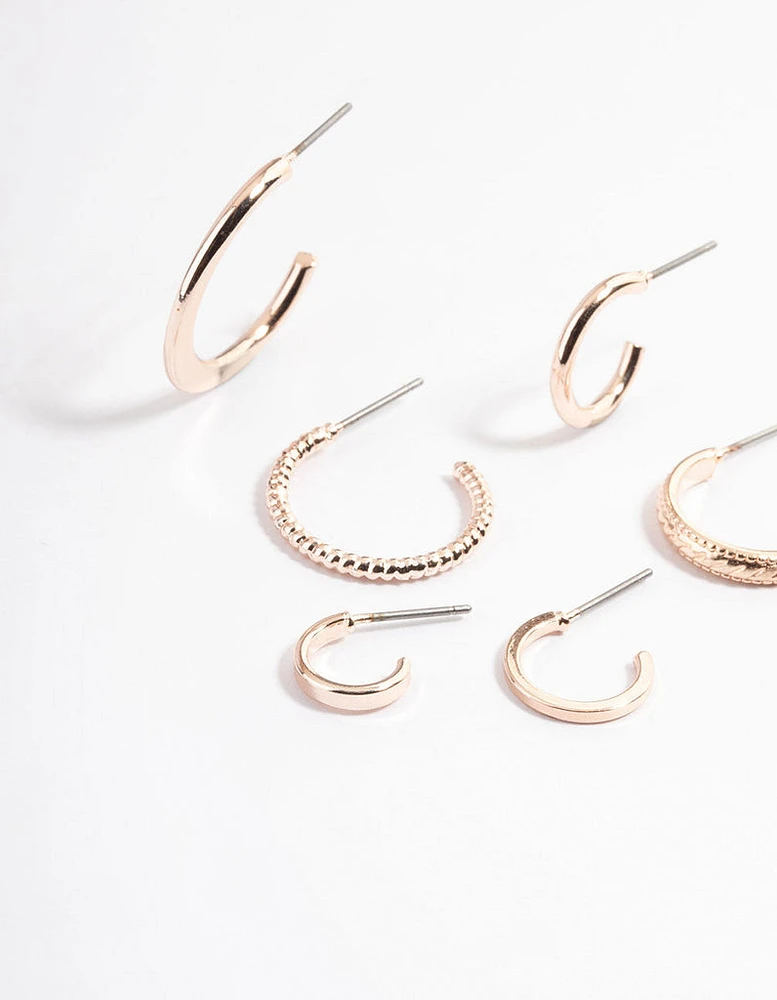 Rose Gold Dainty Hoop Stack Earrings