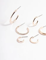 Rose Gold Dainty Hoop Stack Earrings