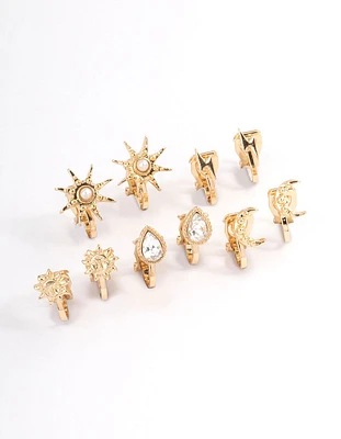 Gold Mix Celestial Clip On Earrings 5-Pack
