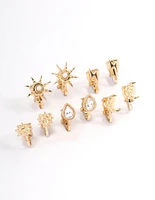 Gold Mix Celestial Clip On Earrings 5-Pack