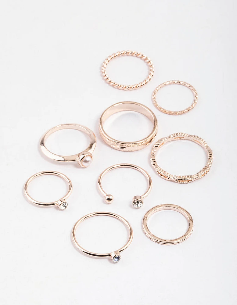 Rose Gold Open Pearl & Stone Ring Pack