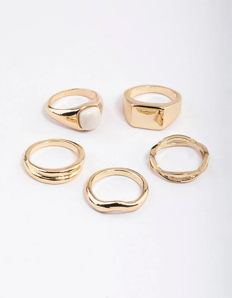 Gold Organic Shape & Signet Ring Pack