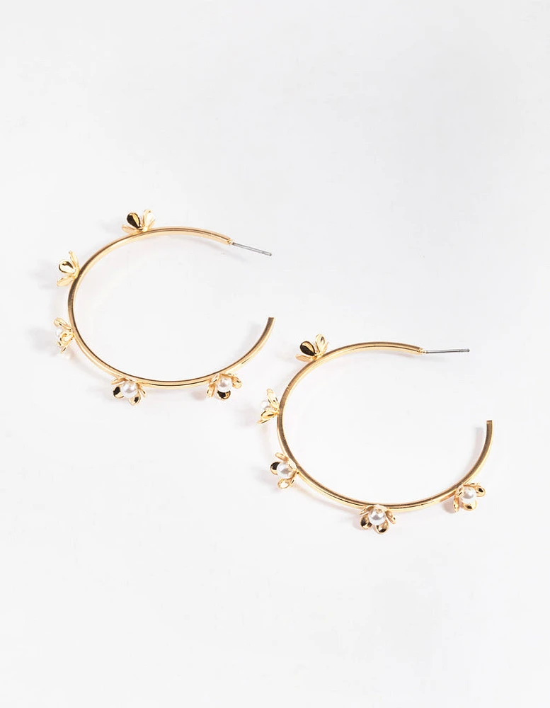 Gold Delicate Flower Hoop Earrings