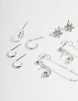 Silver Celestial Stacker Earrings 5-Pack
