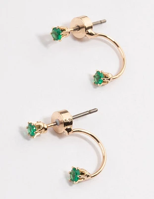 Gold & Emerald Green Diamante Jacket Earrings