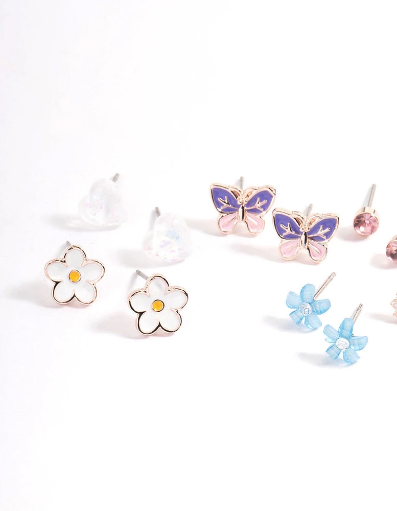 Kids Flower Rainbow Stud Earrings 6-Pack