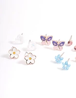 Kids Flower Rainbow Stud Earrings 6-Pack