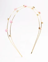 Kids Gold Diamante Flower Double Row Headband