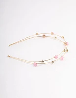 Kids Gold Diamante Flower Double Row Headband