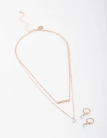 Rose Gold Dainty Stone Necklace & Earrings Set
