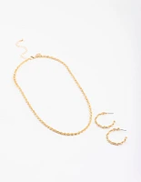 Gold Medium Twist Chain Necklace & Earrings Set