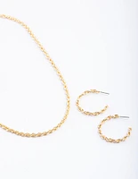 Gold Medium Twist Chain Necklace & Earrings Set