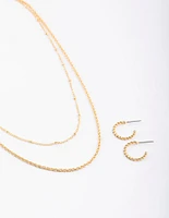 Gold Twist Station Necklace & Earrings Set