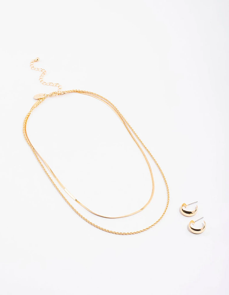 Gold Layered Snake Twist Necklace & Earrings Set